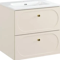 Garnero Arredamenti Mobile Bagno Sospeso-Mobile bagno sospeso fresato 60cm con lavabo 2 cassetti beige Sand