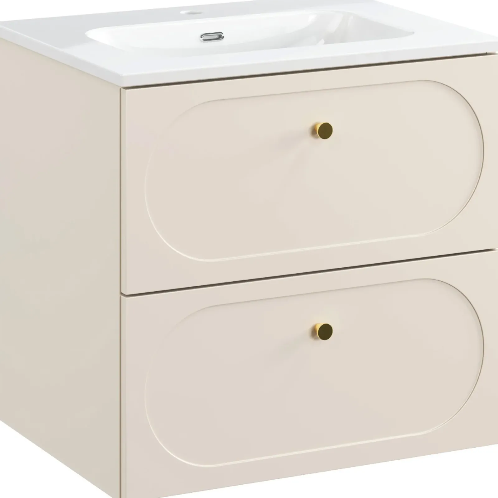 Garnero Arredamenti Mobile Bagno Sospeso-Mobile bagno sospeso fresato 60cm con lavabo 2 cassetti beige Sand