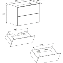 Garnero Arredamenti Mobile Bagno Sospeso-Mobile bagno sospeso fresato 60cm con lavabo 2 cassetti beige Sand