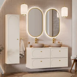 Garnero Arredamenti Mobile Bagno Sospeso-Mobile bagno sospeso fresato 120cm con colonna beige Sand