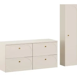 Garnero Arredamenti Mobile Bagno Sospeso-Mobile bagno sospeso fresato 120cm con colonna beige Sand