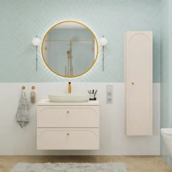 Garnero Arredamenti Mobile Bagno Sospeso-Mobile bagno sospeso fresato 80cm con colonna beige Sand