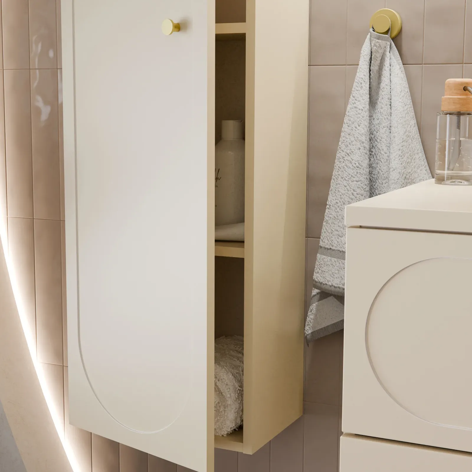 Garnero Arredamenti Mobile Bagno Sospeso-Mobile bagno sospeso fresato 80cm con colonna beige Sand