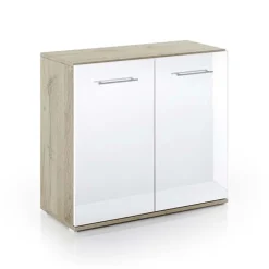 Garnero Arredamenti Cassettiere Ufficio|Cassettiera-Mobile contenitore 80x72h cm 2 ante rovere bianco lucido Time A Rovere - Bianco Lucido