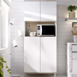Garnero Arredamenti Scaffali E Dispense-Mobile cucina 80x191h cm 4 ante bianco opaco rovere naturale Penny