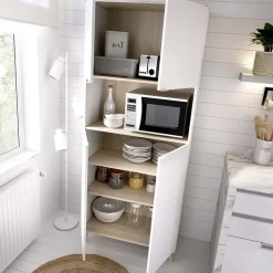 Garnero Arredamenti Scaffali E Dispense-Mobile cucina 80x191h cm 4 ante bianco opaco rovere naturale Penny