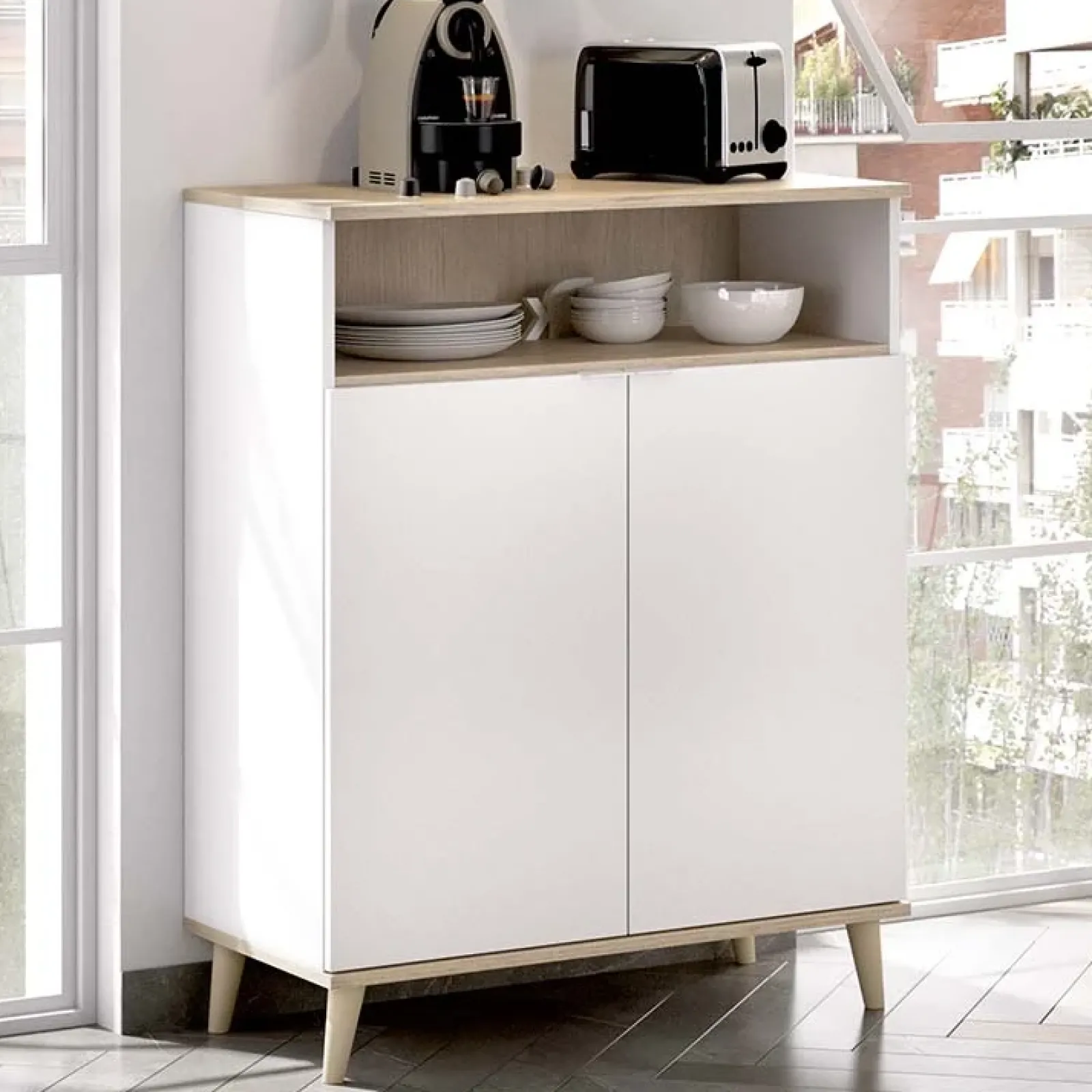 Garnero Arredamenti Scaffali E Dispense-Mobile cucina 80x102h cm 2 ante bianco opaco rovere naturale Penny