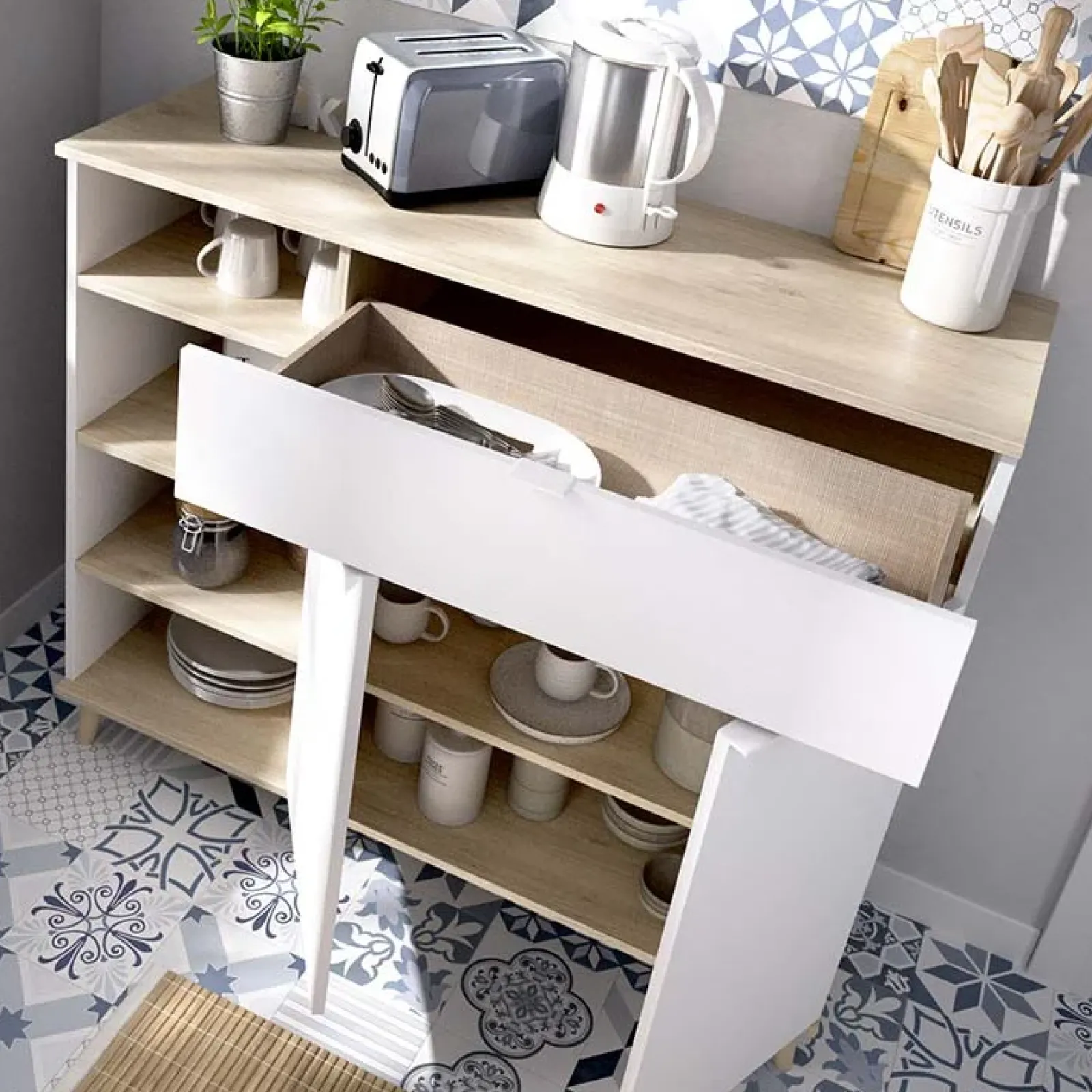 Garnero Arredamenti Scaffali E Dispense-Mobile cucina 120x102h cm bianco opaco rovere da cucina moderno Penny