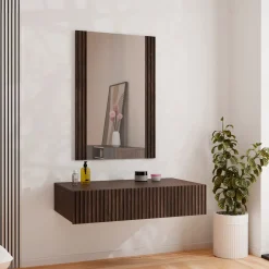 Garnero Arredamenti Mobili Ingresso Sospesi|Mobili Ingresso-Mobile ingresso sospeso 80x97h h cm 1 cassetto con specchio noce cannettato Gabiot