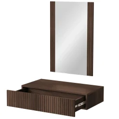 Garnero Arredamenti Mobili Ingresso Sospesi|Mobili Ingresso-Mobile ingresso sospeso 80x97h h cm 1 cassetto con specchio noce cannettato Gabiot