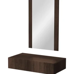 Garnero Arredamenti Mobili Ingresso Sospesi|Mobili Ingresso-Mobile ingresso sospeso 80x97h h cm 1 cassetto con specchio noce cannettato Gabiot