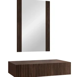 Garnero Arredamenti Mobili Ingresso Sospesi|Mobili Ingresso-Mobile ingresso sospeso 80x97h h cm 1 cassetto con specchio noce cannettato Gabiot