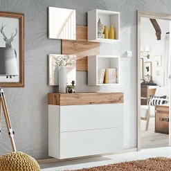 Garnero Arredamenti Mobili Ingresso Sospesi|Mobili Ingresso-Mobile ingresso sospeso 100x180h cm bianco opaco rovere Dante 5 Gihome®