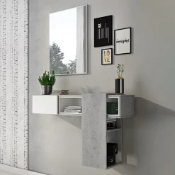 Garnero Arredamenti Mobili Ingresso Sospesi|Mobili Ingresso-Mobile ingresso sospeso 100x185h cm con specchio bianco cemento Rich Gihome® Bianco - Grigio