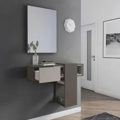 Garnero Arredamenti Mobili Ingresso Sospesi|Mobili Ingresso-Mobile ingresso sospeso 100x185h cm con specchio beige antracite Rich Gihome® Antracite - Beige