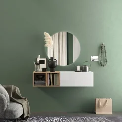 Garnero Arredamenti Mobili Ingresso Sospesi|Mobili Ingresso-Mobile ingresso sospeso 125x29h cm 1 anta 2 cubotti bianco lucido chiaro Sunset 56 Rovere