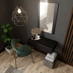 Garnero Arredamenti Mobili Ingresso Sospesi|Mobili Ingresso-Mobile ingresso sospeso 80x97h cm con specchio cannettato nero Essence Nero Lucido