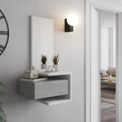 Garnero Arredamenti Mobili Ingresso Sospesi|Mobili Ingresso-Mobile ingresso sospeso 43x90h cm bianco frassinato e cemento Cliff