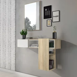 Garnero Arredamenti Mobili Ingresso Sospesi|Mobili Ingresso-Mobile ingresso sospeso 100x185h cm con specchio bianco rovere Rich Gihome® Bianco - Rovere