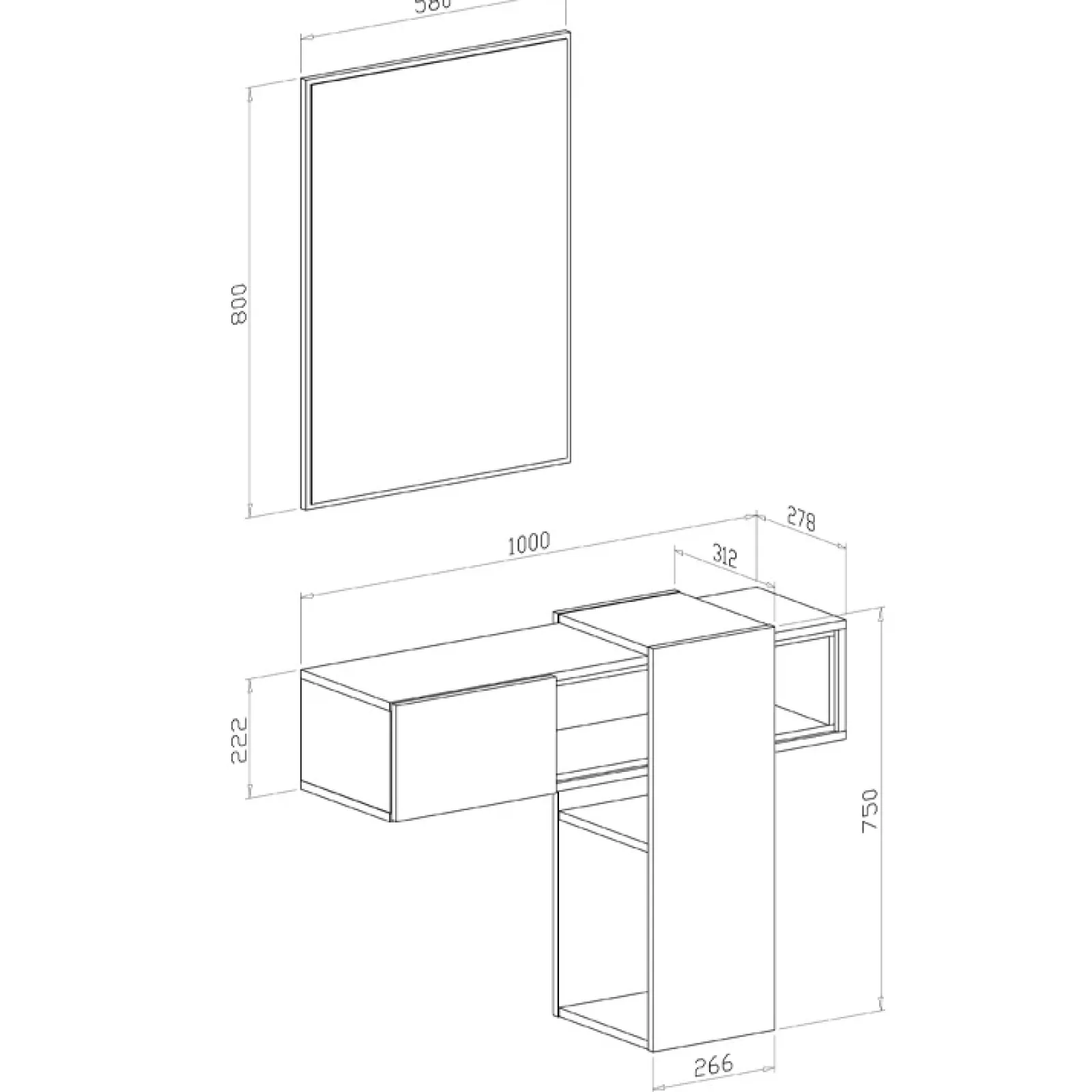 Garnero Arredamenti Mobili Ingresso Sospesi|Mobili Ingresso-Mobile ingresso sospeso 100x185h cm con specchio bianco rovere Rich Gihome® Bianco - Rovere