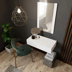 Garnero Arredamenti Mobili Ingresso Sospesi|Mobili Ingresso-Mobile ingresso sospeso 80x97 h cm con specchio cannettato bianco Essence Bianco Opaco