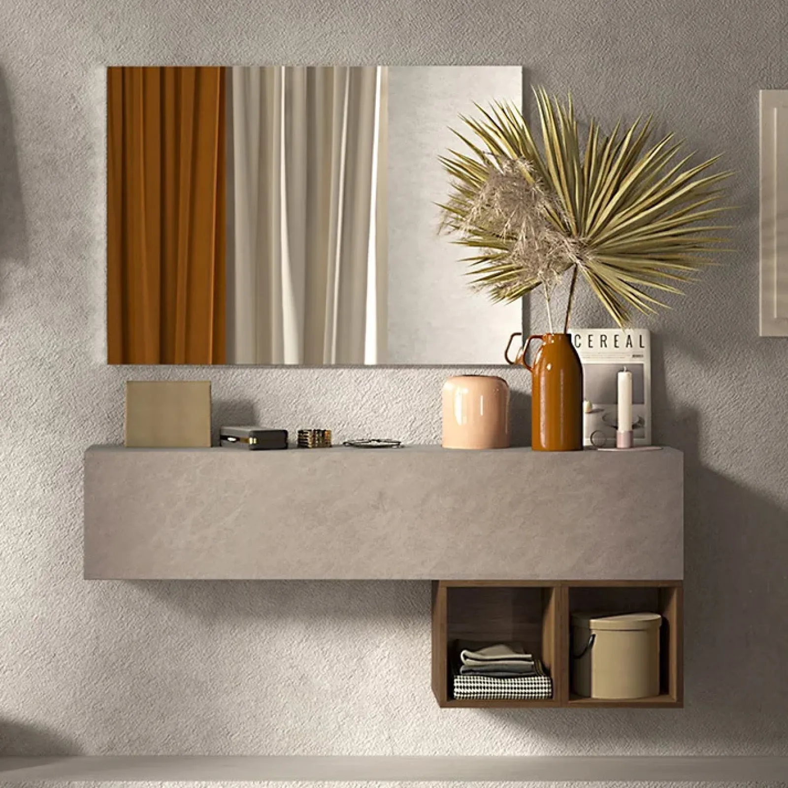 Garnero Arredamenti Mobili Ingresso Sospesi|Mobili Ingresso-Mobile ingresso 138x88h cm 1 anta 2 cubi rovere Sunset 55 Tortora