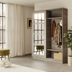 Garnero Arredamenti Mobili Ingresso Appendiabiti|Mobili Ingresso-Mobile ingresso 150x200h cm anta scorrevole e specchio rovere naturale Sajama