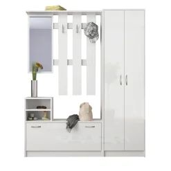 Garnero Arredamenti Mobili Ingresso Appendiabiti|Mobili Ingresso-Mobile ingresso 155x190h cm appendiabiti scarpiera con specchio Atlanta Bianco Lucido