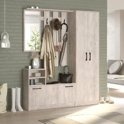 Garnero Arredamenti Mobili Ingresso Appendiabiti|Mobili Ingresso-Mobile ingresso 155x190h cm appendiabiti scarpiera con specchio Atlanta Bianco Frassinato