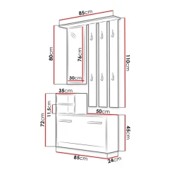 Garnero Arredamenti Mobili Ingresso Appendiabiti|Mobili Ingresso-Mobile ingresso 85x180h cm con specchio scarpiera nero Bergen Nero Lucido
