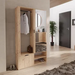 Garnero Arredamenti Mobili Ingresso Appendiabiti|Mobili Ingresso-Mobile ingresso 100x190h cm con specchio Umea Rovere