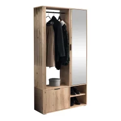 Garnero Arredamenti Mobili Ingresso Appendiabiti|Mobili Ingresso-Mobile ingresso 100x190h cm con specchio Umea Rovere