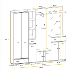 Garnero Arredamenti Mobili Ingresso Appendiabiti|Mobili Ingresso-Mobile ingresso 210x203h cm con specchio rovere antracite stampa a righe California Gihome® Antracite - Rovere
