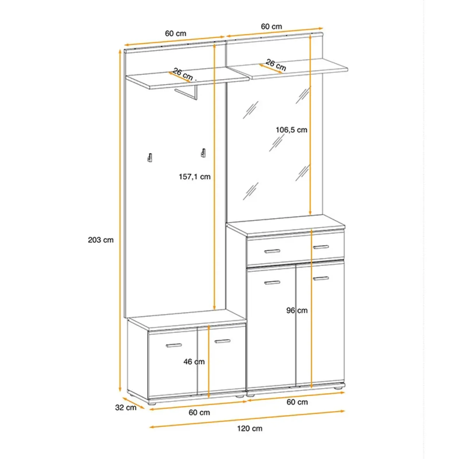 Garnero Arredamenti Mobili Ingresso Appendiabiti|Mobili Ingresso-Mobile ingresso 120x203h cm con specchio rovere antracite stampa a righe San Francisco Gihome® Antracite - Rovere