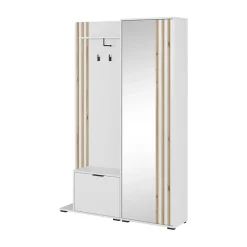 Garnero Arredamenti Mobili Ingresso Appendiabiti|Mobili Ingresso-Mobile ingresso 132x192h cm con specchio moderno quercia bianco Miller Bianco Frassinato