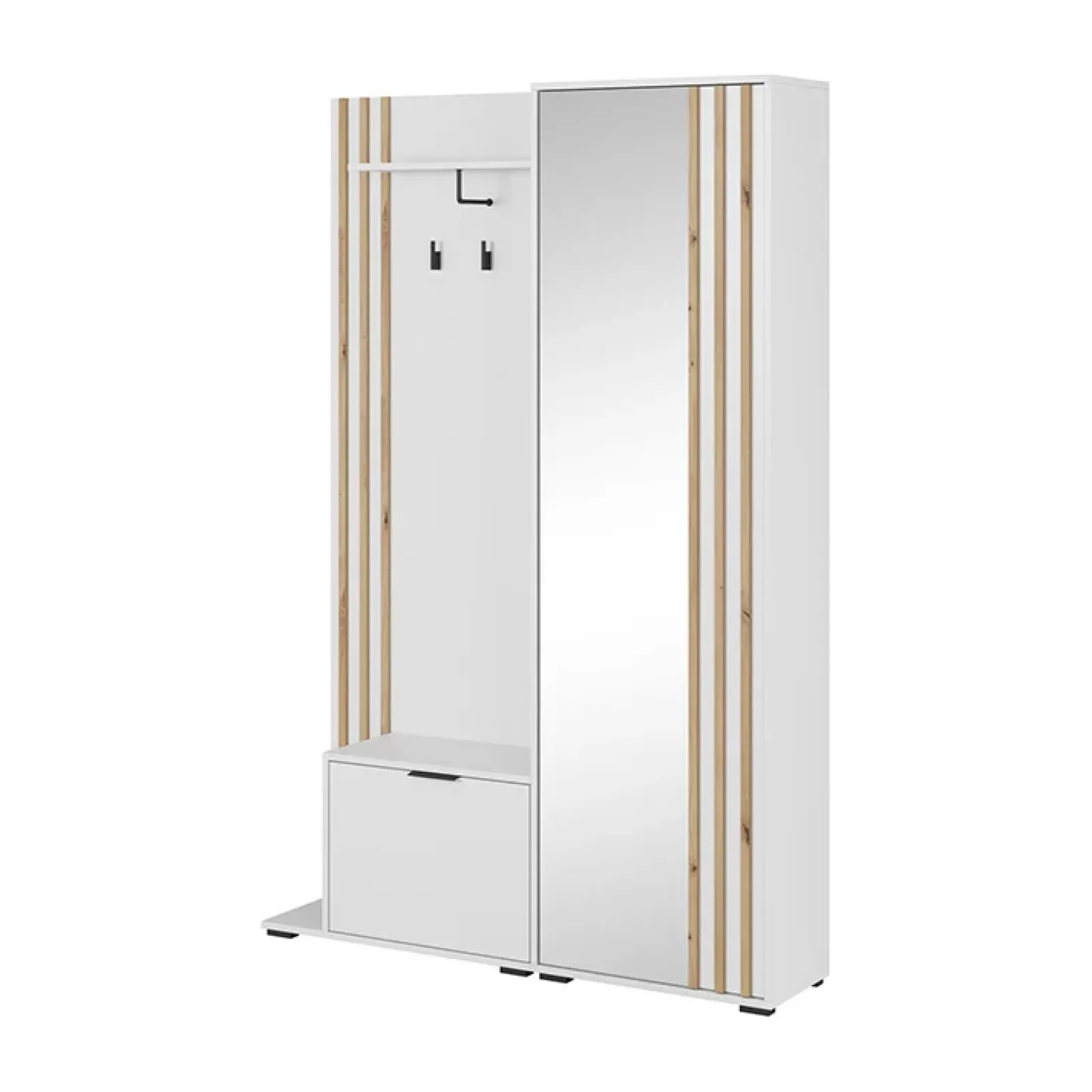 Garnero Arredamenti Mobili Ingresso Appendiabiti|Mobili Ingresso-Mobile ingresso 132x192h cm con specchio moderno quercia bianco Miller Bianco Frassinato