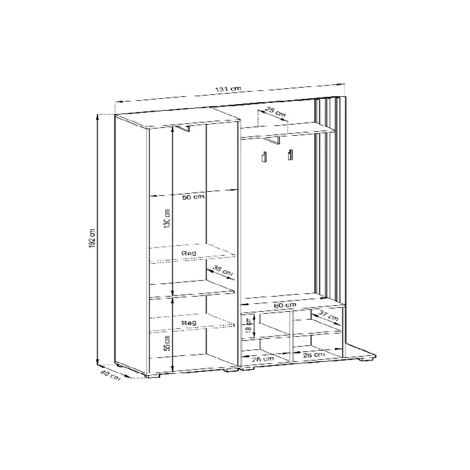 Garnero Arredamenti Mobili Ingresso Appendiabiti|Mobili Ingresso-Mobile ingresso 132x192h cm con specchio moderno quercia bianco Miller Bianco Frassinato