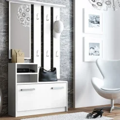 Garnero Arredamenti Mobili Ingresso Appendiabiti|Mobili Ingresso-Mobile ingresso 85x180h cm con specchio scarpiera bianco Bergen Bianco Opaco