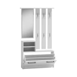 Garnero Arredamenti Mobili Ingresso Appendiabiti|Mobili Ingresso-Mobile ingresso 85x180h cm con specchio scarpiera bianco Bergen Bianco Opaco
