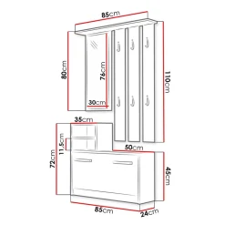 Garnero Arredamenti Mobili Ingresso Appendiabiti|Mobili Ingresso-Mobile ingresso 85x180h cm con specchio scarpiera bianco Bergen Bianco Opaco
