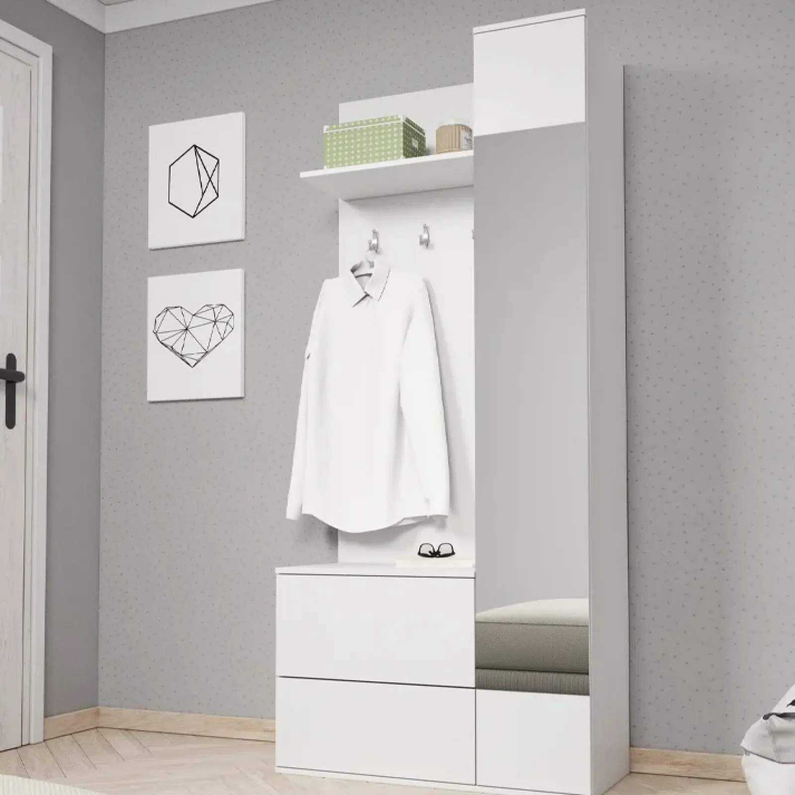 Garnero Arredamenti Mobili Ingresso Appendiabiti|Mobili Ingresso-Mobile ingresso 90x195h cm con specchio Rak Gihome® Bianco Opaco
