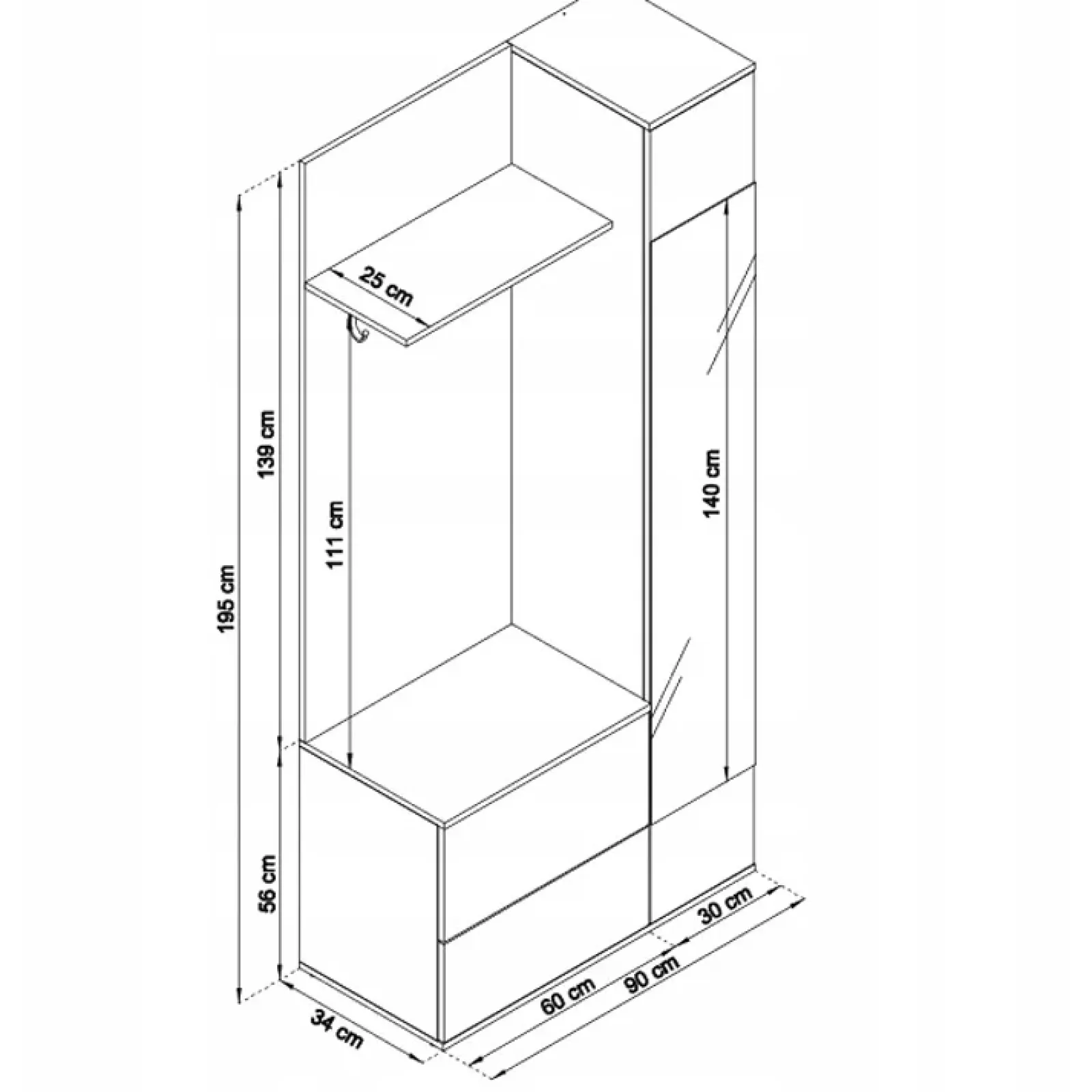 Garnero Arredamenti Mobili Ingresso Appendiabiti|Mobili Ingresso-Mobile ingresso 90x195h cm con specchio Rak Gihome® Bianco Opaco