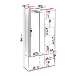 Garnero Arredamenti Mobili Ingresso Appendiabiti|Mobili Ingresso-Mobile ingresso 100x190h cm con specchio rovere nero Umea Rovere - Nero opaco