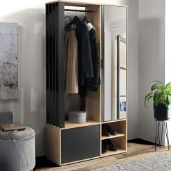 Garnero Arredamenti Mobili Ingresso Appendiabiti|Mobili Ingresso-Mobile ingresso 100x190h cm con specchio rovere nero Umea Rovere - Nero opaco