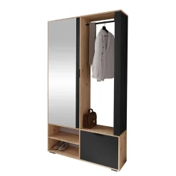 Garnero Arredamenti Mobili Ingresso Appendiabiti|Mobili Ingresso-Mobile ingresso 100x190h cm con specchio rovere nero Umea Rovere - Nero opaco