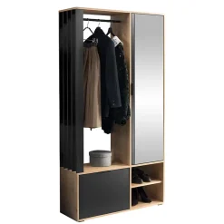 Garnero Arredamenti Mobili Ingresso Appendiabiti|Mobili Ingresso-Mobile ingresso 100x190h cm con specchio rovere nero Umea Rovere - Nero opaco