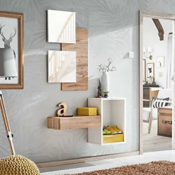 Garnero Arredamenti Mobili Ingresso Sospesi|Mobili Ingresso-Mobile ingresso 100x170h cm con specchio rovere bianco Dante 1 Gihome®