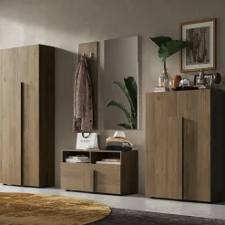 Garnero Arredamenti Mobili Ingresso Appendiabiti|Mobili Ingresso-Mobile ingresso 91x174h cm con scarpiera e specchio moderno rovere scuro Alvarez