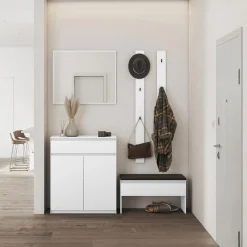 Garnero Arredamenti Mobili Ingresso Appendiabiti|Mobili Ingresso-Mobile ingresso 200x230h cm con specchio appendiabiti bianco Accent Bianco Opaco