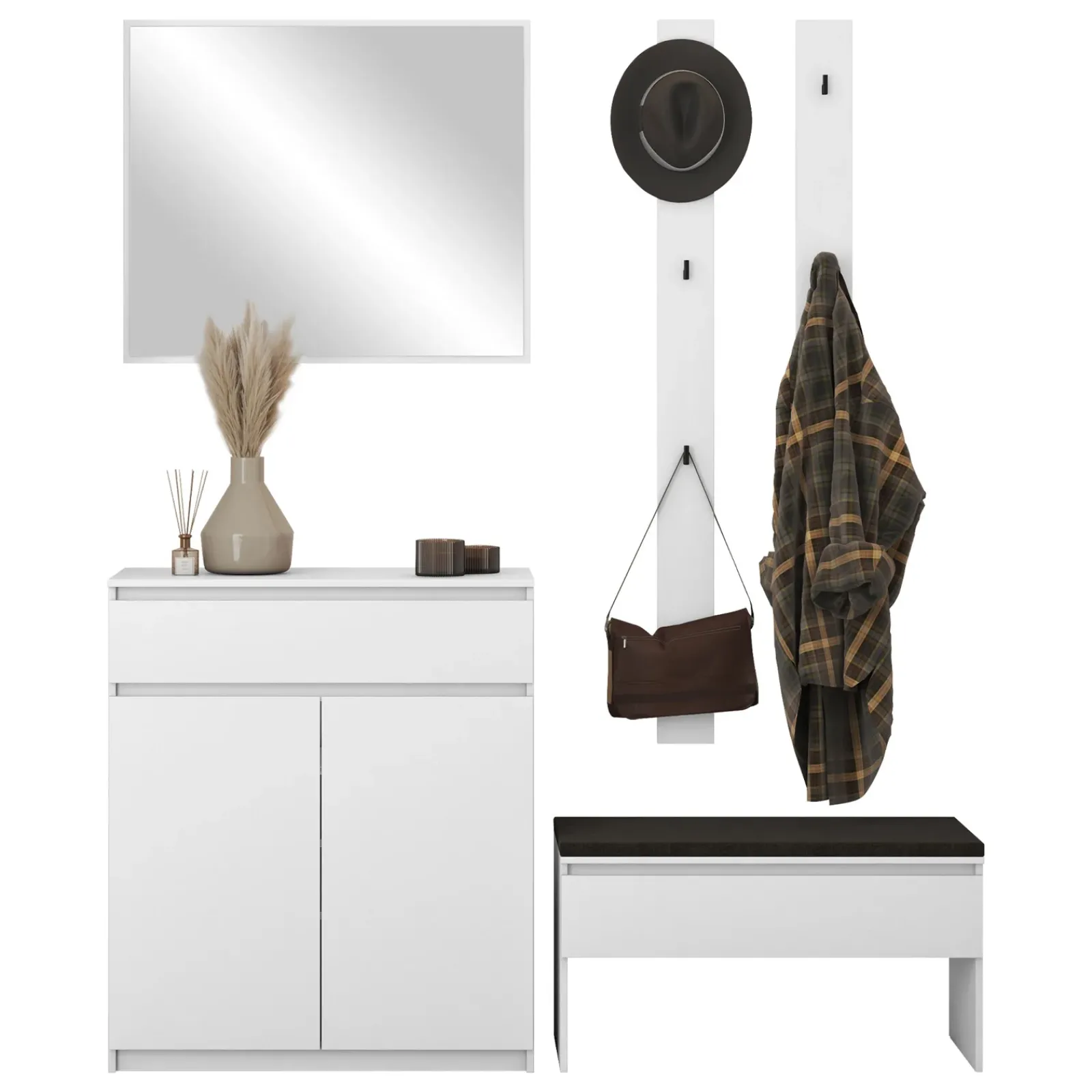 Garnero Arredamenti Mobili Ingresso Appendiabiti|Mobili Ingresso-Mobile ingresso 200x230h cm con specchio appendiabiti bianco Accent Bianco Opaco